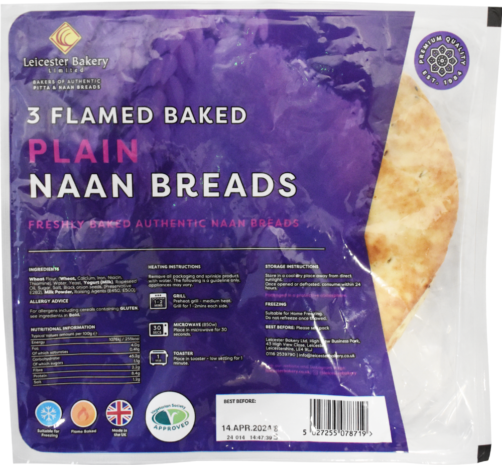 Plain Naan Breads 3 Pack - Flame Baked