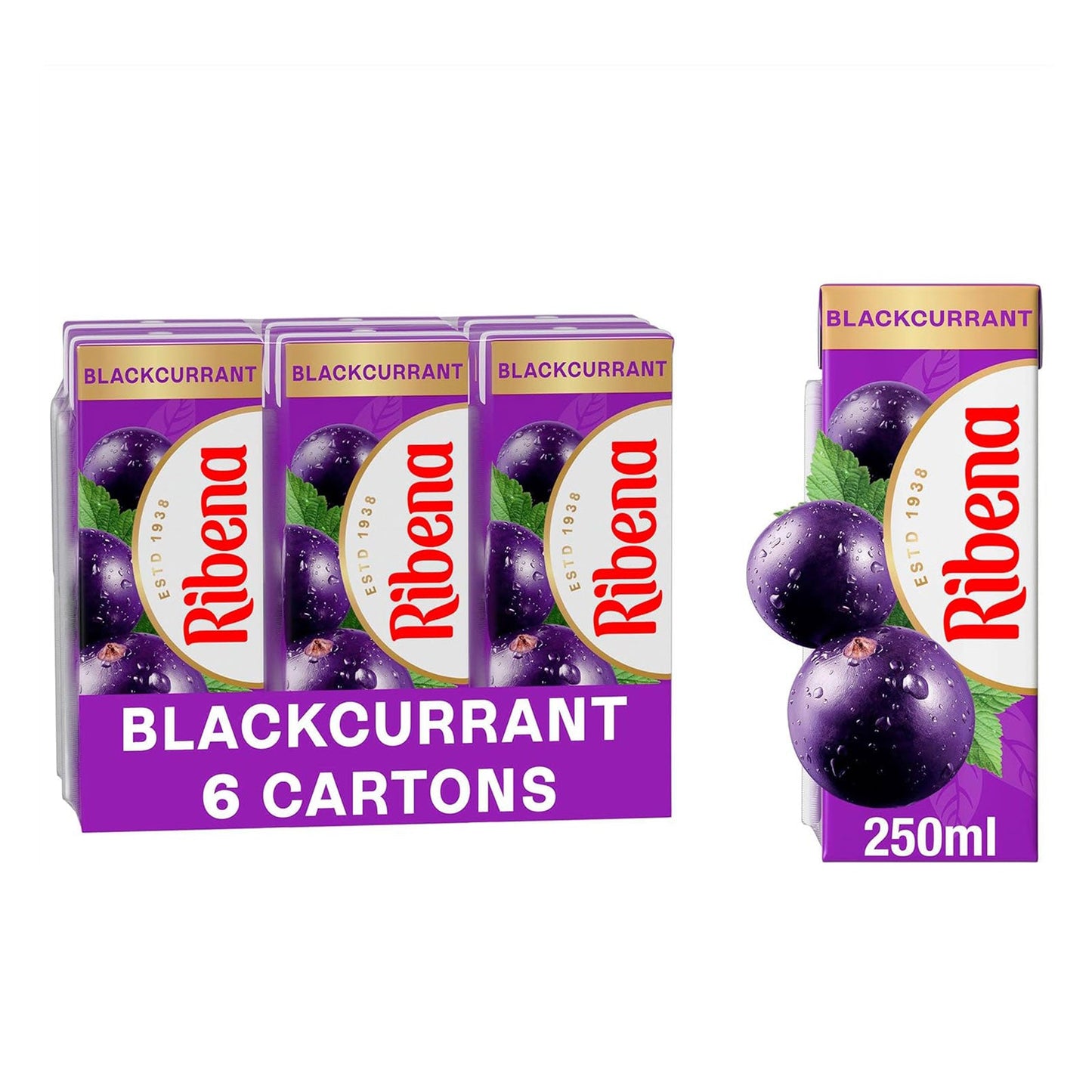 Ribena Blackcurrant Juice Drink No Added Sugar Cartons 6 x 250ml
