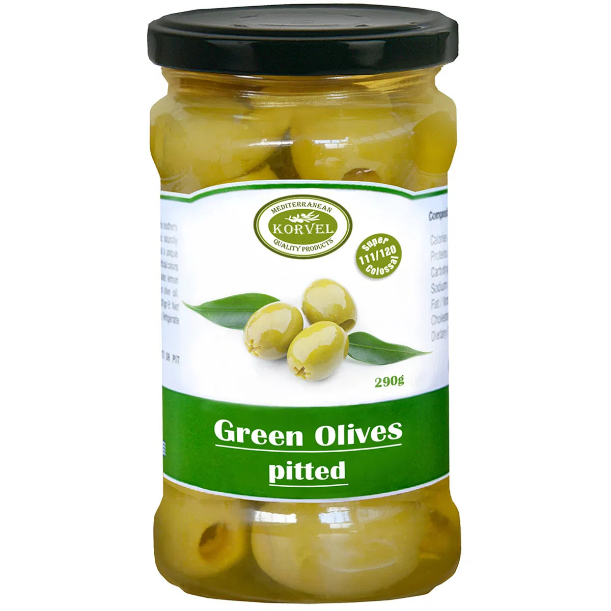 Korvel Greek Pitted Green Halkidiki Olives Super Colossal 290g