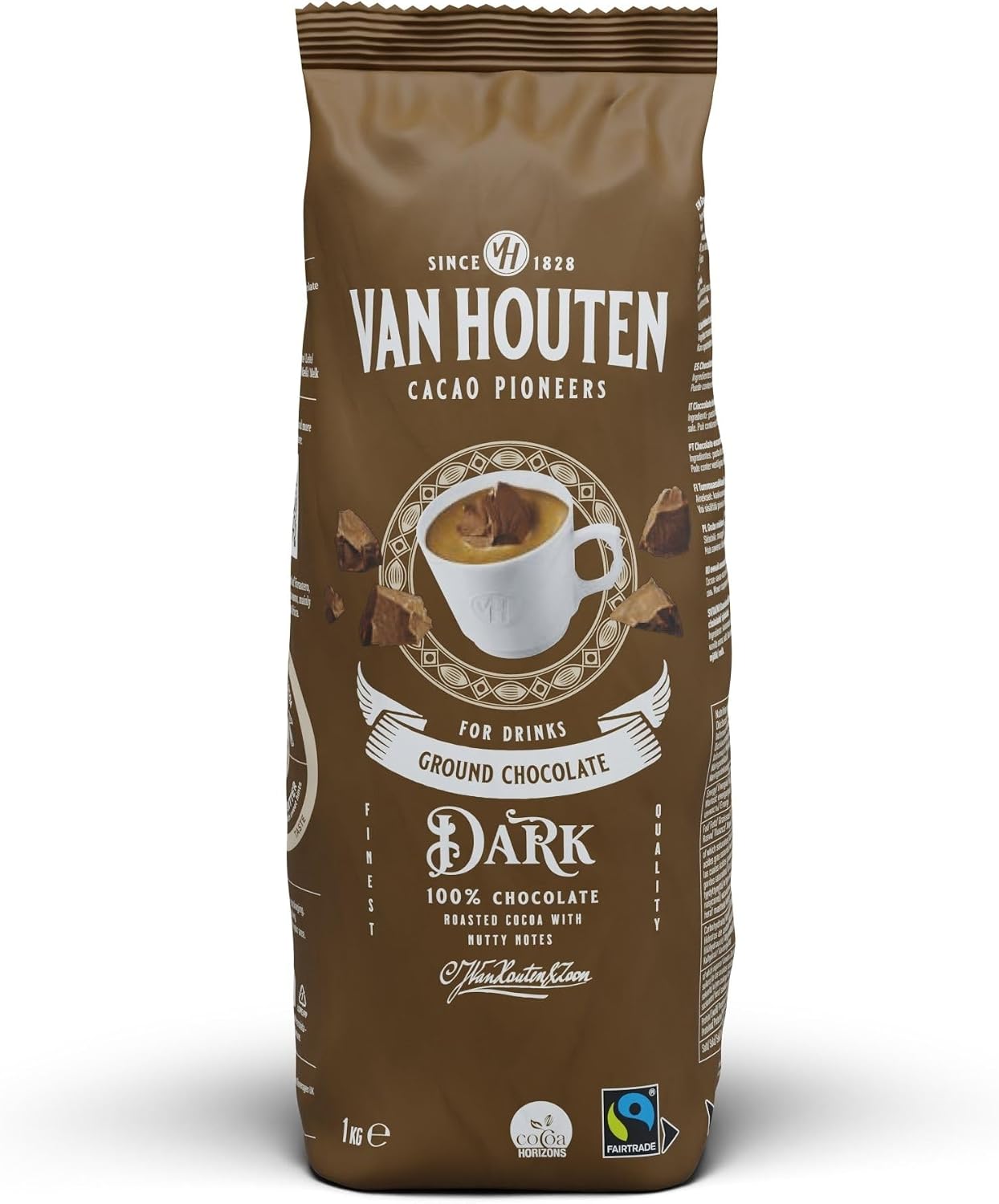 Van Houten Dark Ground Chocolate 1kg – 64% Cocoa Hot Chocolate