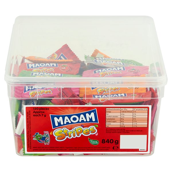MAOAM Stripes Fruit & Cola Chewy Sweets Tub 840g