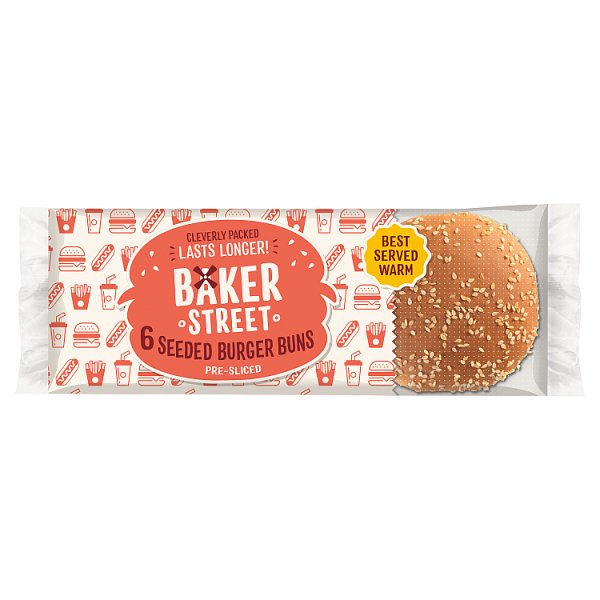 Baker Street Sesame Seeded Burger Buns Pre Sliced 6 Pack