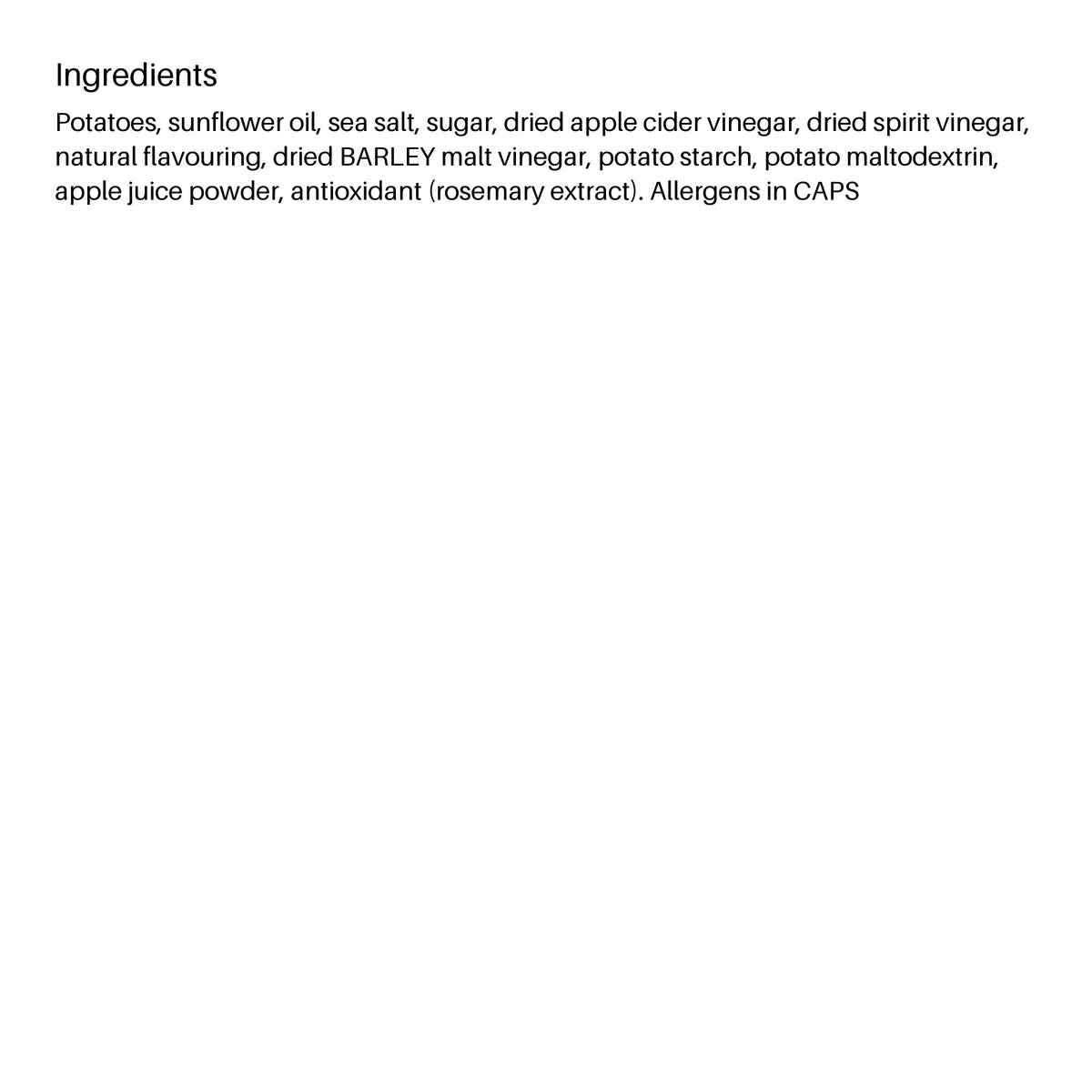 Tyrrells Sea Salt & Cider Vinegar Crisps 40g ingredients