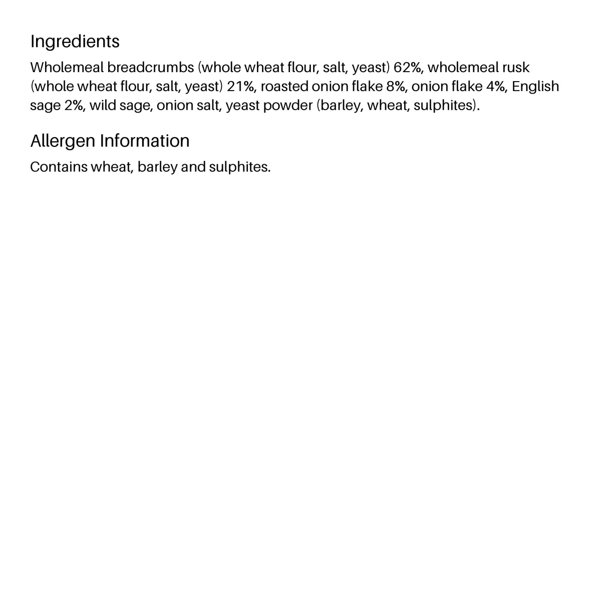 Shropshire Spice Wild Sage & Roast Onion Stuffing Mix 150g ingredients