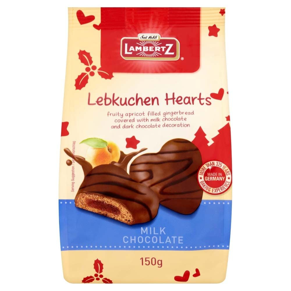 Lambertz Lebkuchen Milk Chocolate Gingerbread Hearts 150g