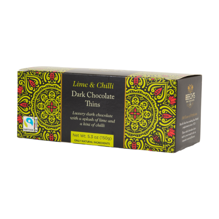 Beech's Lime & Chilli Dark Chocolate Thins 150g