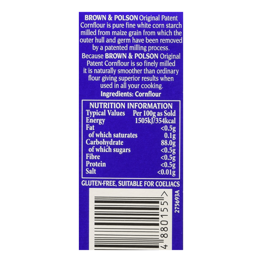 Brown & Polson Original Patent Cornflour 250g Label