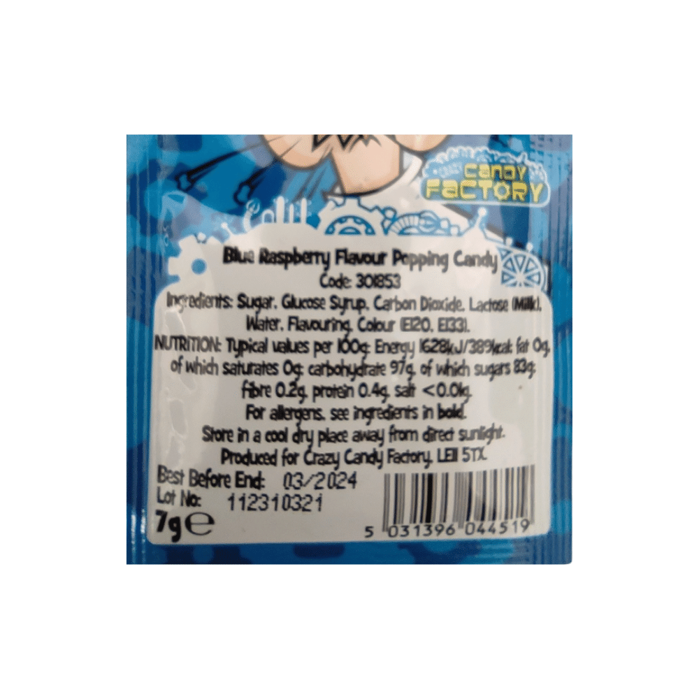 Crazy Candy Factory Popping Candy 7g Label