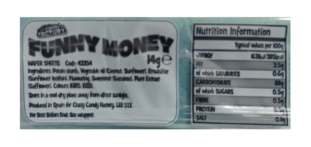 Crazy Candy Factory Funny Money Sweets 14g Label