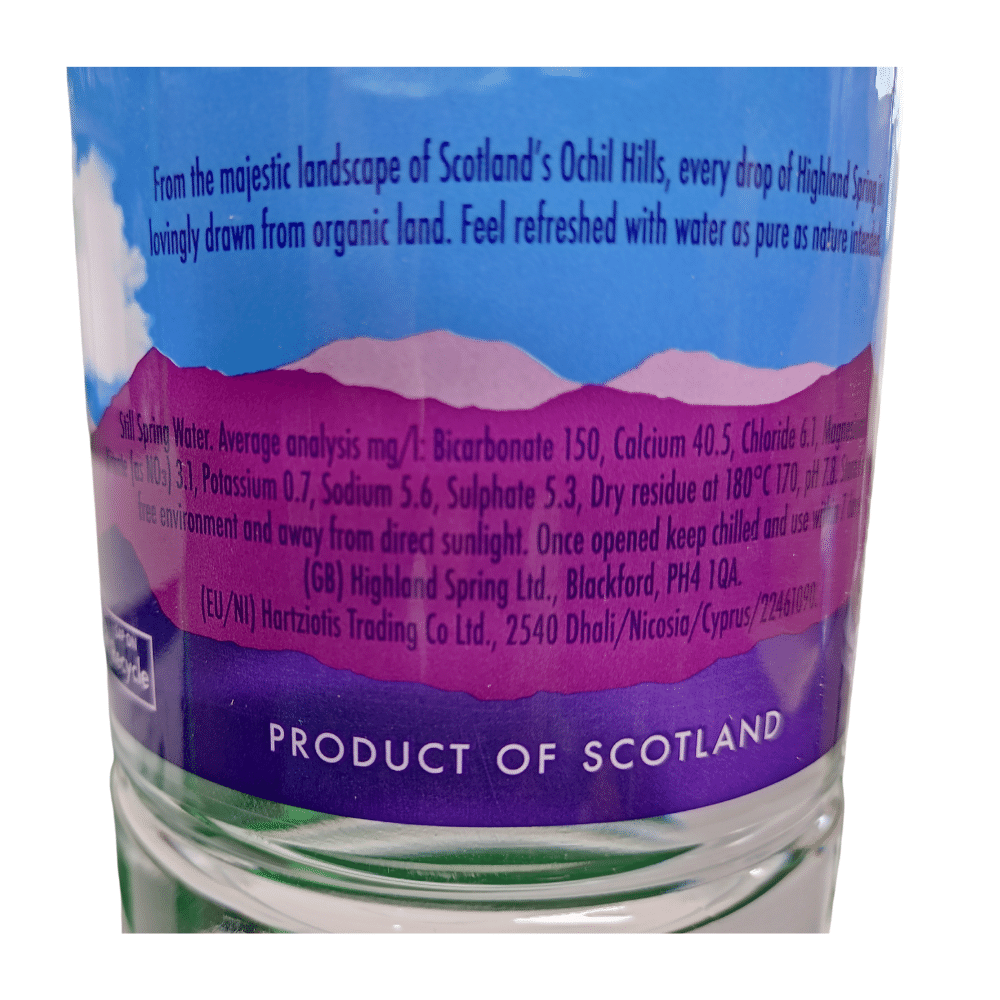 Highland Spring Water Bottle 1.5L Label