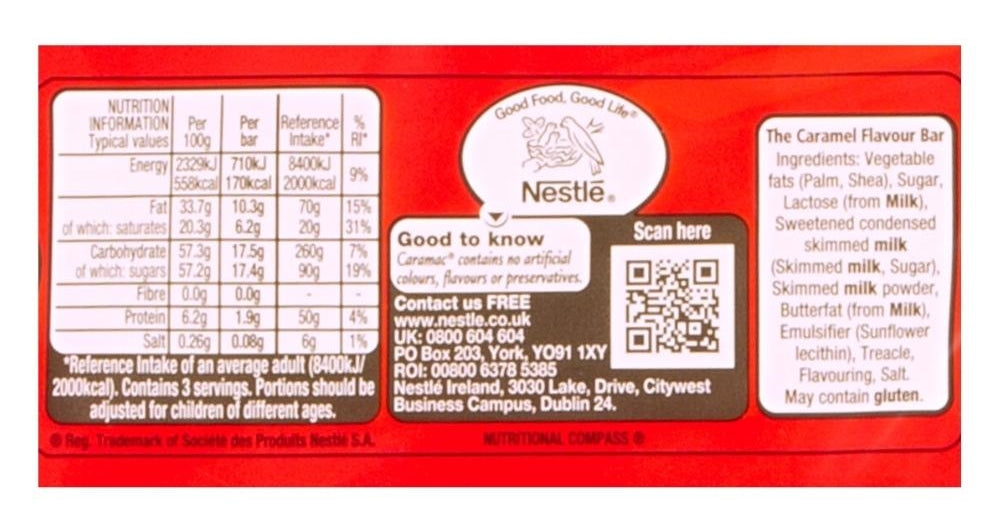 Nestle Caramac Bar 30g Label