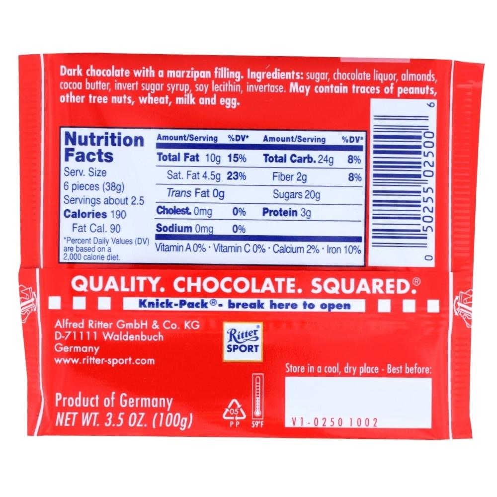 Ritter Sport Marzipan Chocolate Bar 100g Label