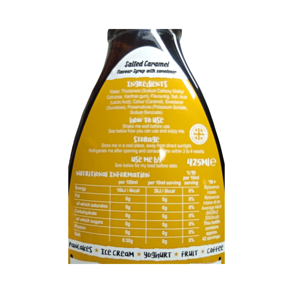 The Skinny Food Co. Skinny Syrup Salted Caramel 425ml Label