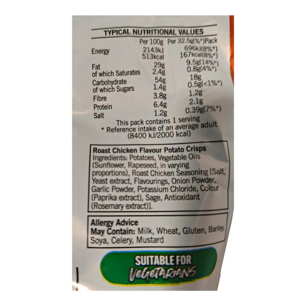 Walkers Roast Chicken Crisps 32.5g Label