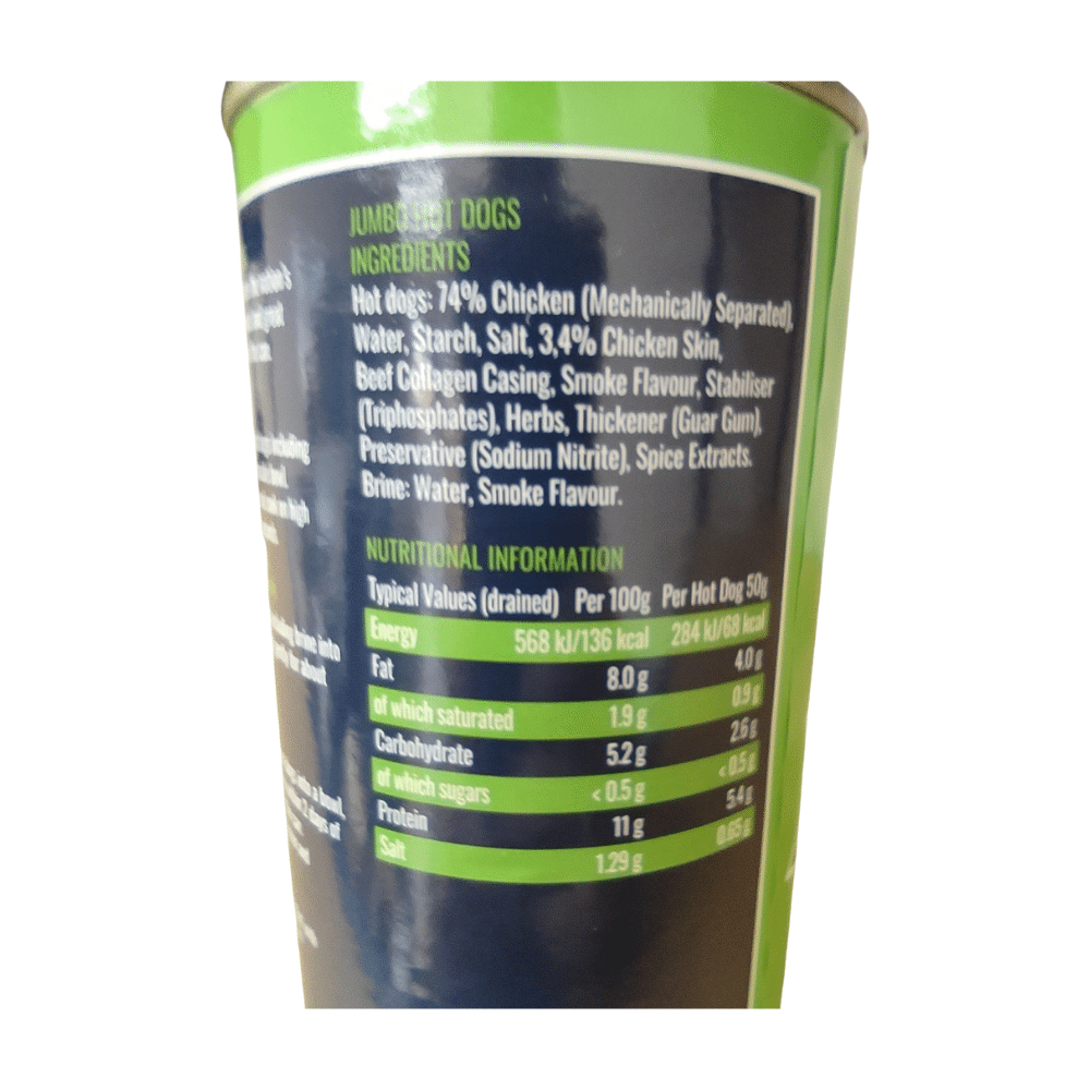 Ye Olde Oak Jumbo Hot Dogs 560g Label