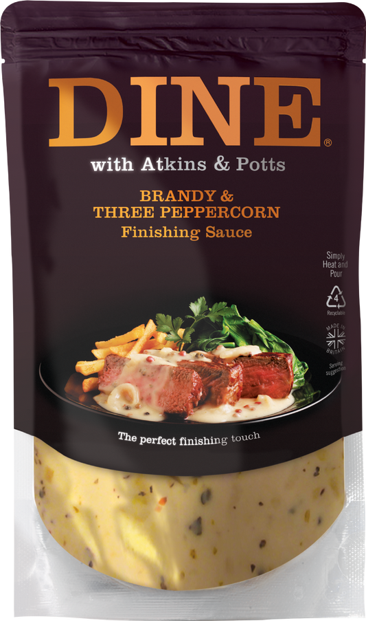Atkins & Potts Brandy & Three Peppercorn Steak Sauce 350g Jar