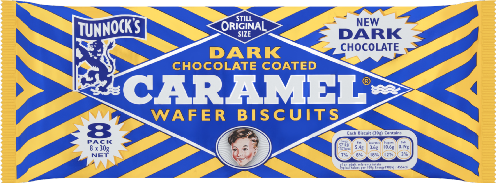 Tunnocks Dark Chocolate Caramel Wafer Bars 8 Pack 240g