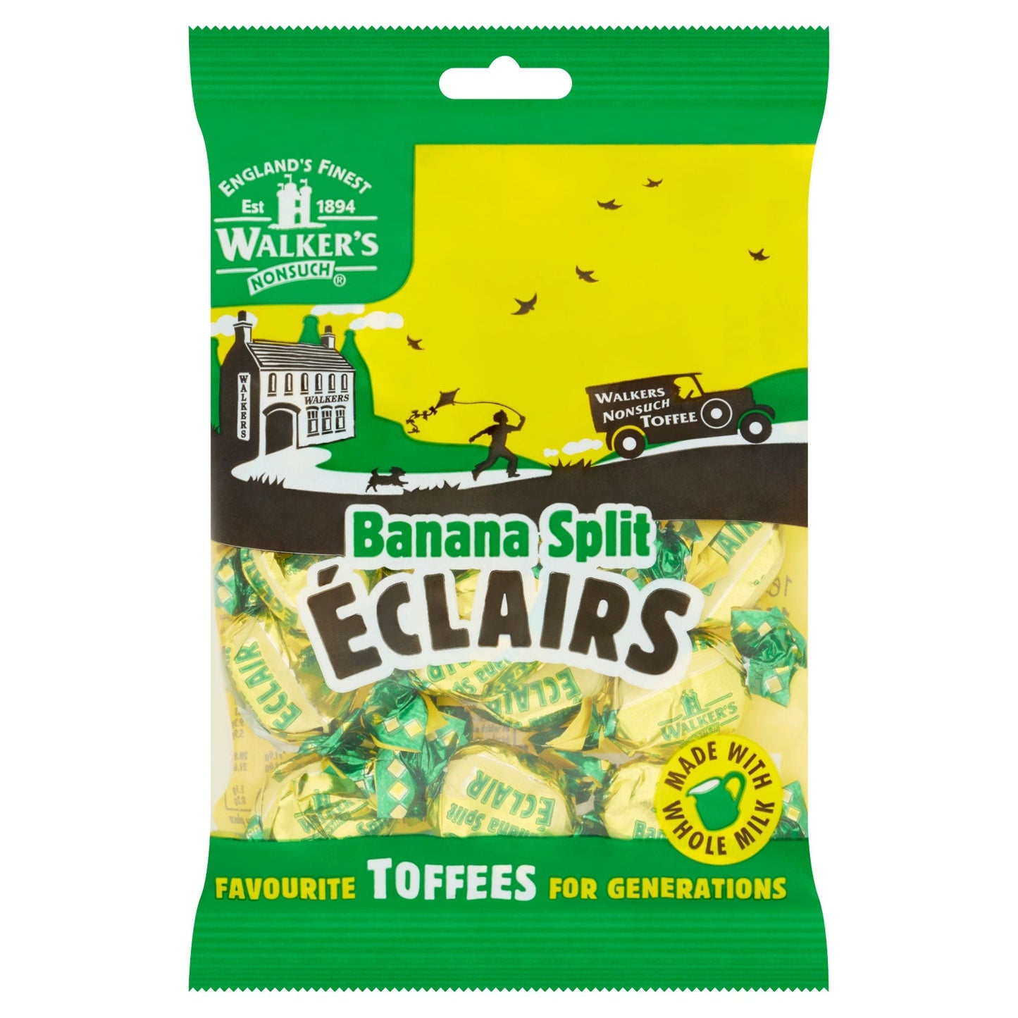 Walkers Banana Split Eclairs 150g Bags – Toffee Sweets