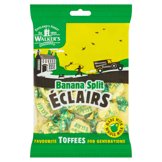 Walkers Banana Split Eclairs 150g Bags – Toffee Sweets