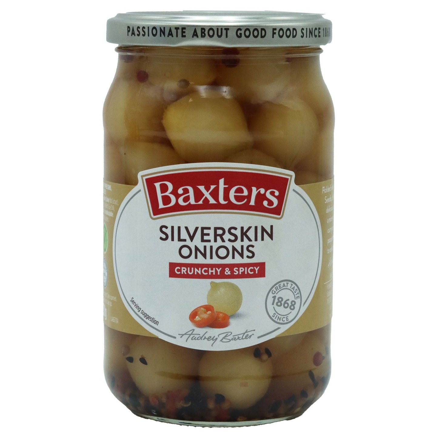 Baxters Crunchy & Spicy Silverskin Onions – Tangy Pickled Snack