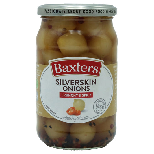 Baxters Crunchy & Spicy Silverskin Onions – Tangy Pickled Snack