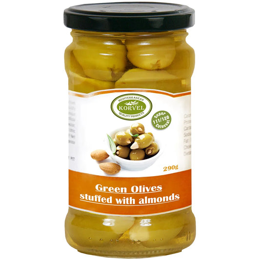 Korvel Green Halkidiki Olives Stuffed with Almonds Super Colossal 290g