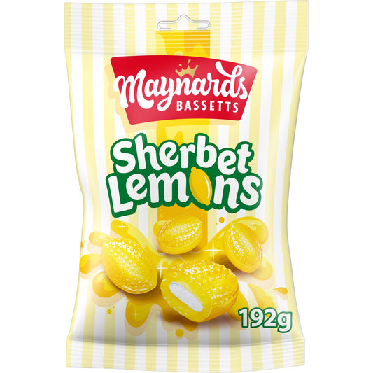 Maynards Bassetts Sherbet Lemons Bag 192g Fizzy Sherbet Centre
