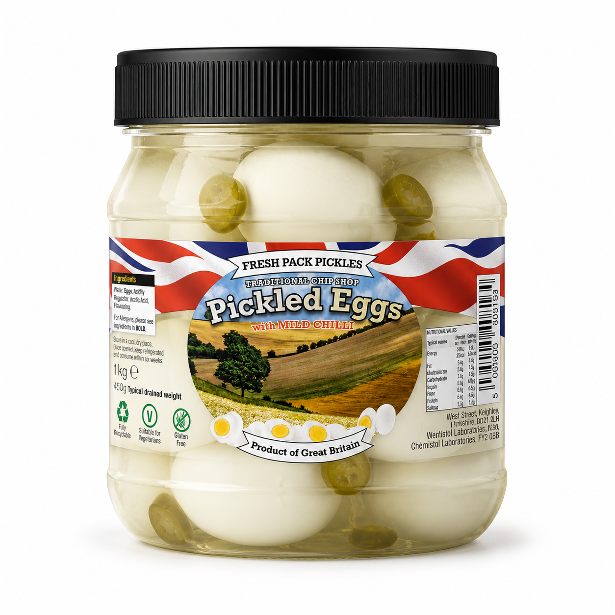 Pickled Eggs 1kg – Hard Boiled Eggs in Vinegar – Mild Chilli
