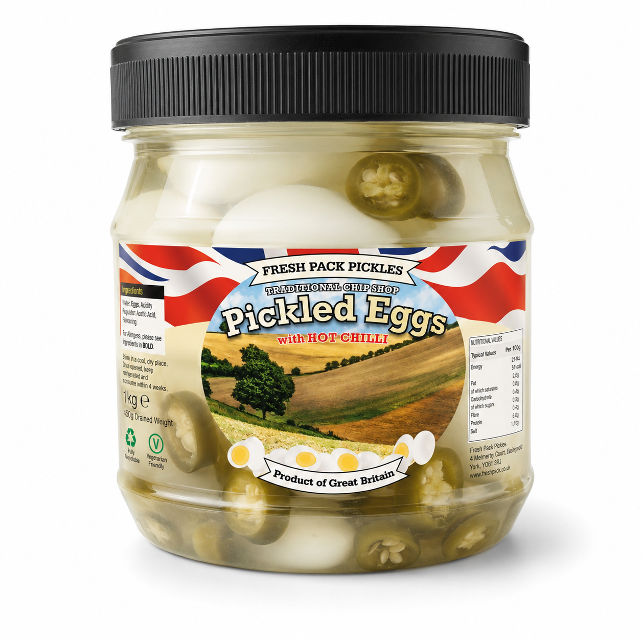 Pickled Eggs 1kg – Hard Boiled Eggs in Vinegar – Hot Chilli