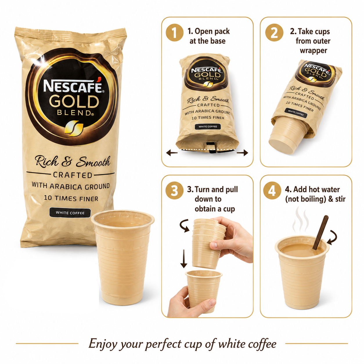 Nescafé Gold Blend White Coffee Cups – 5 Sleeves Instant White Coffees