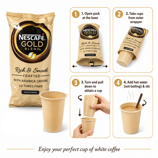 Nescafé Gold Blend White Coffee Cups – 5 Sleeves Instant White Coffees