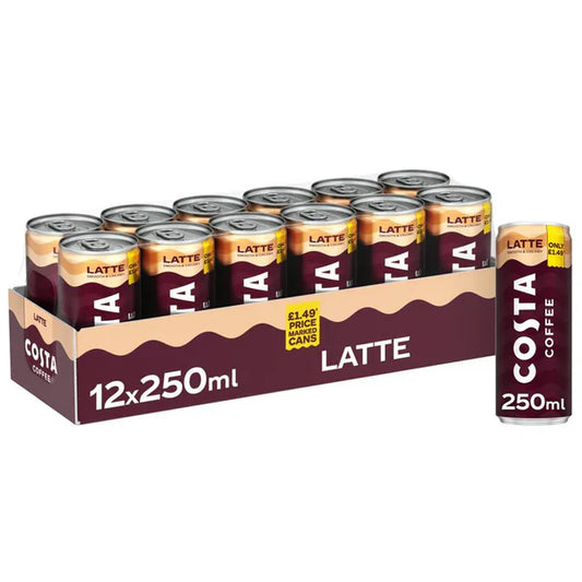 Costa Coffee Latte Ready To Drink 250ml Can 12 Pack