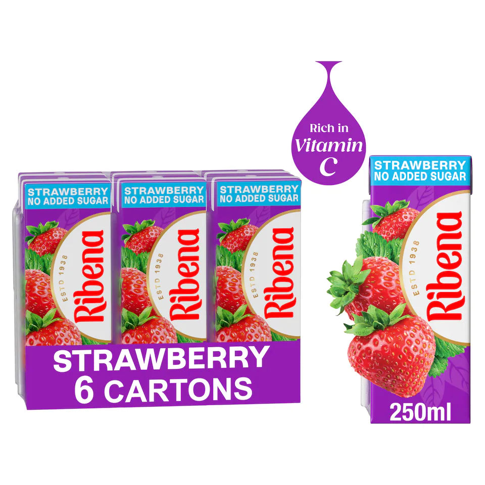 Ribena Strawberry Juice Drink No Added Sugar Cartons 6 x 250ml