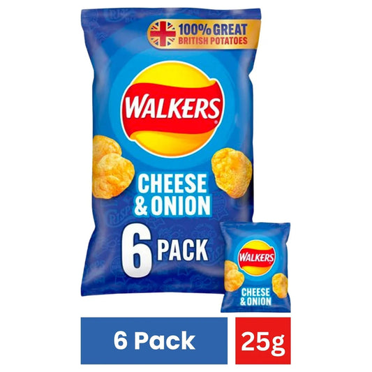 Walkers Cheese & Onion Multipack Crisps 6x25g
