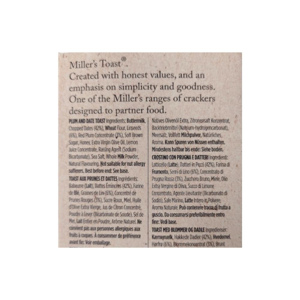 Artisan Biscuits Miller's Toast Plum and Date 100g Label (1)