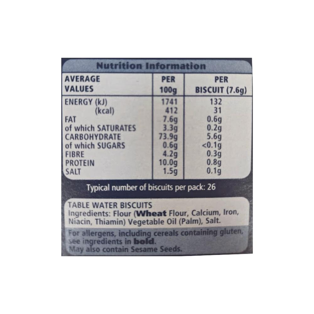Carr's Table Water Crackers 200g Label