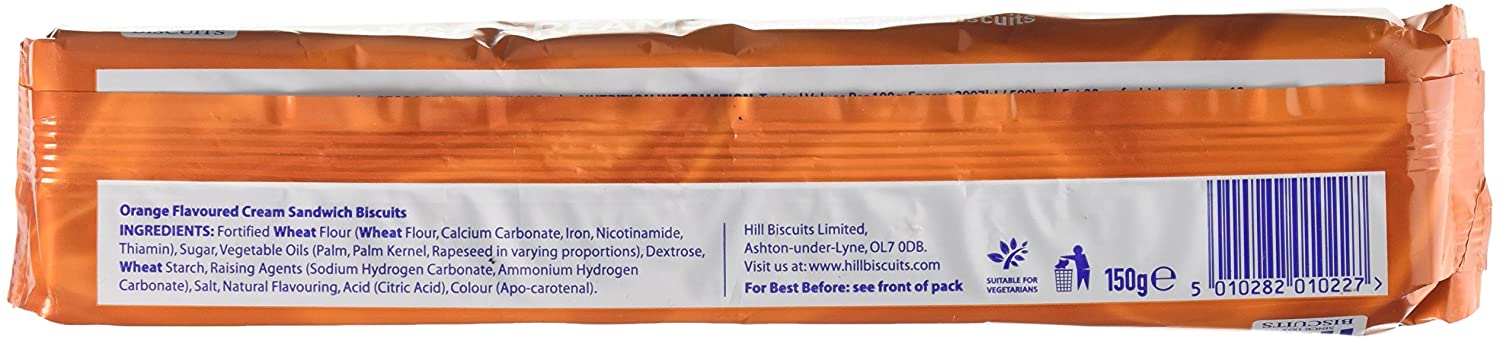 Hill Biscuits Orange Cream Biscuit 150g Label