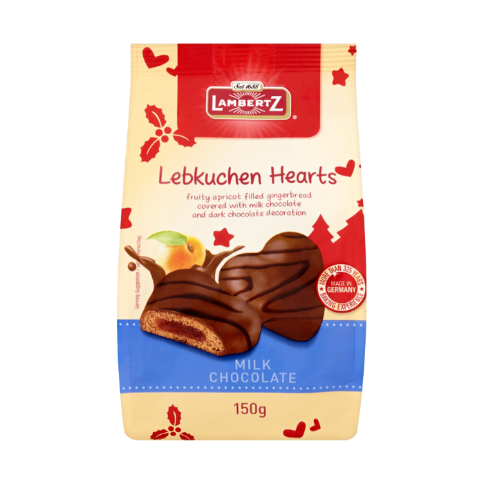 Lambertz Lebkuchen Hearts Milk Chocolate Biscuits 150g