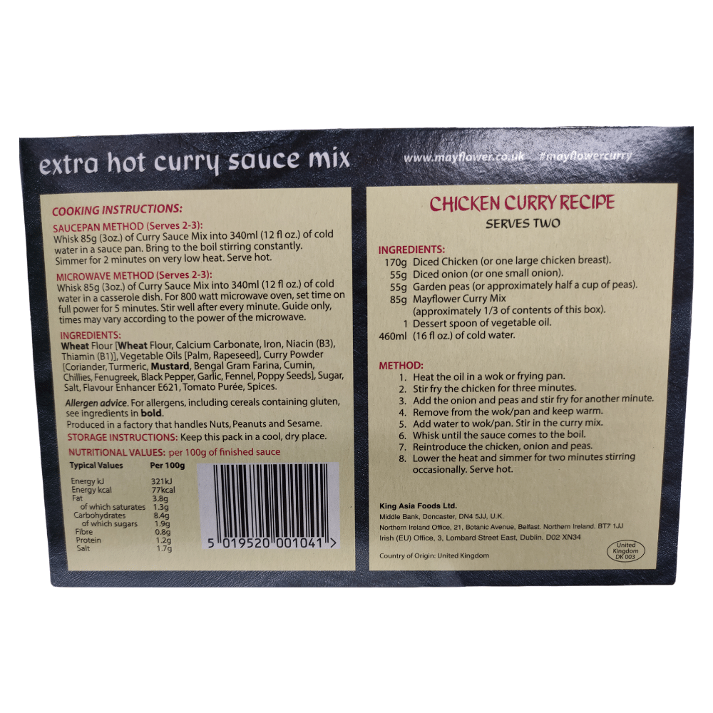 Mayflower Extra Hot Curry Sauce Mix 255g Label