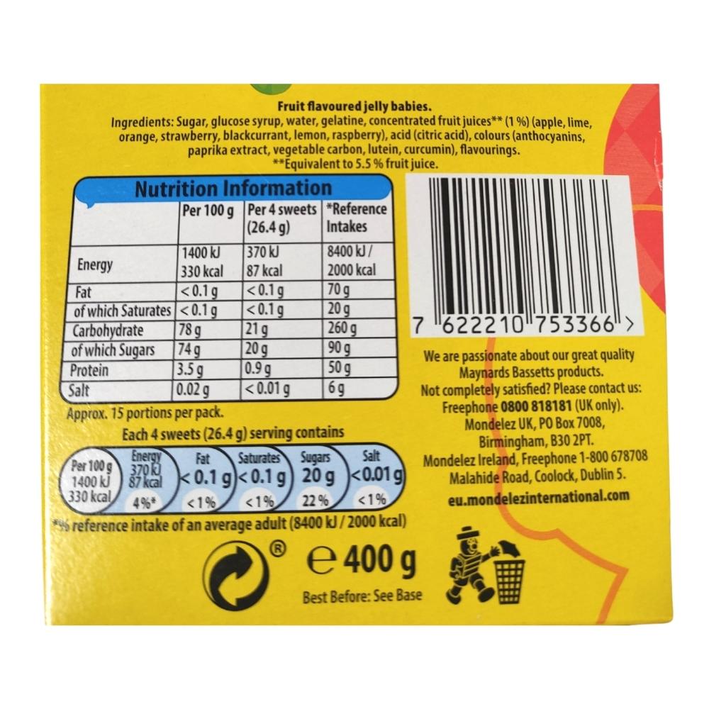 Maynards Bassetts Jelly Babies 400g Label
