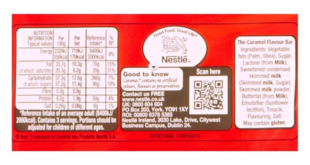 Nestle Caramac Bar 30g Label