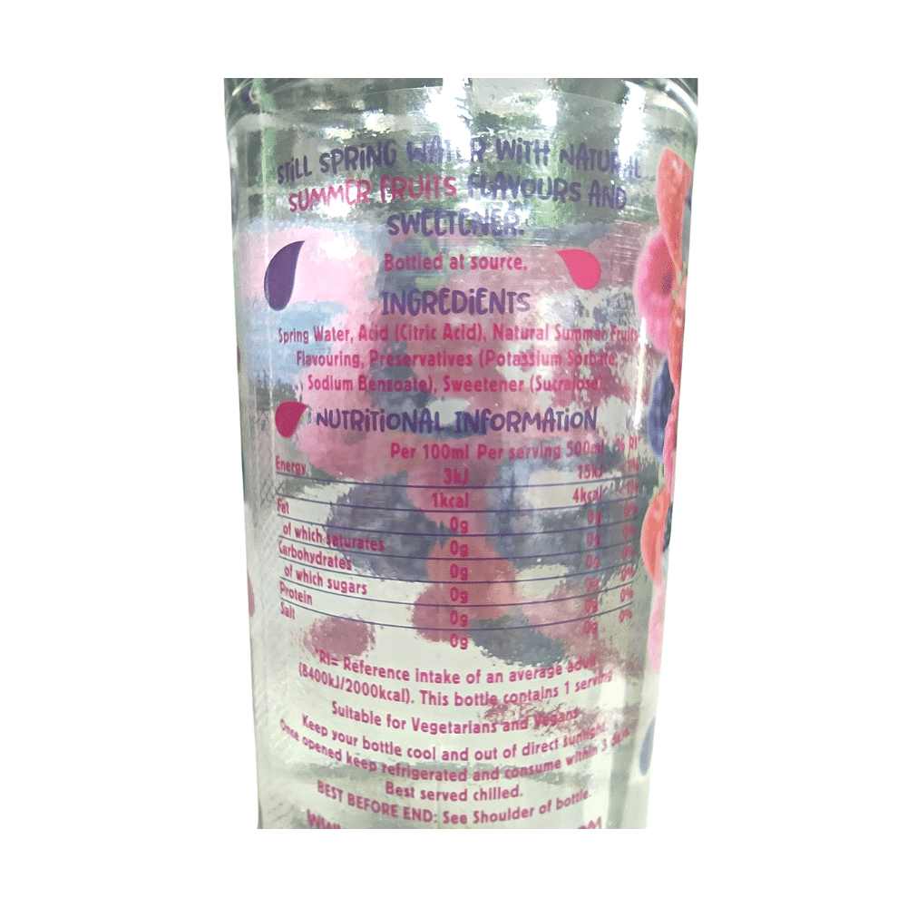 Perfectly Clear Summer Fruits Still Water 500ml Label
