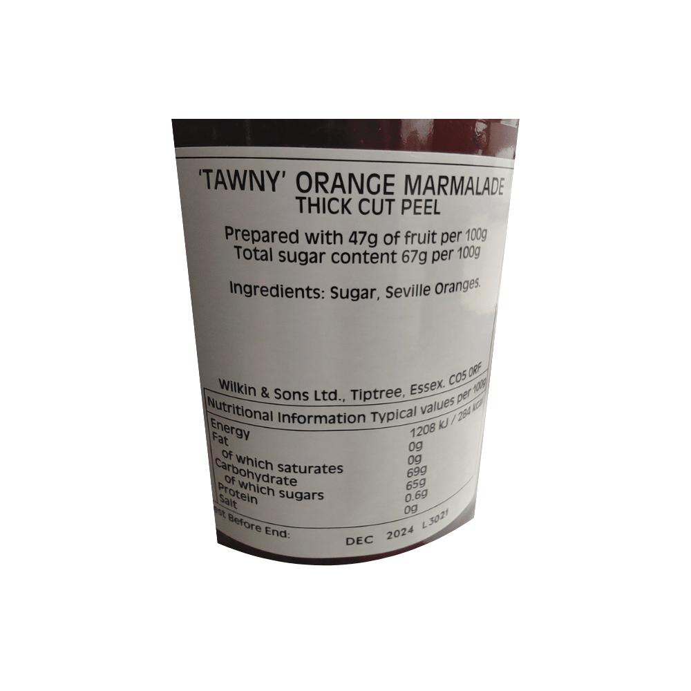 Wilkin & Sons Tiptree Tawny Orange Thick Cut Marmalade 454g Label