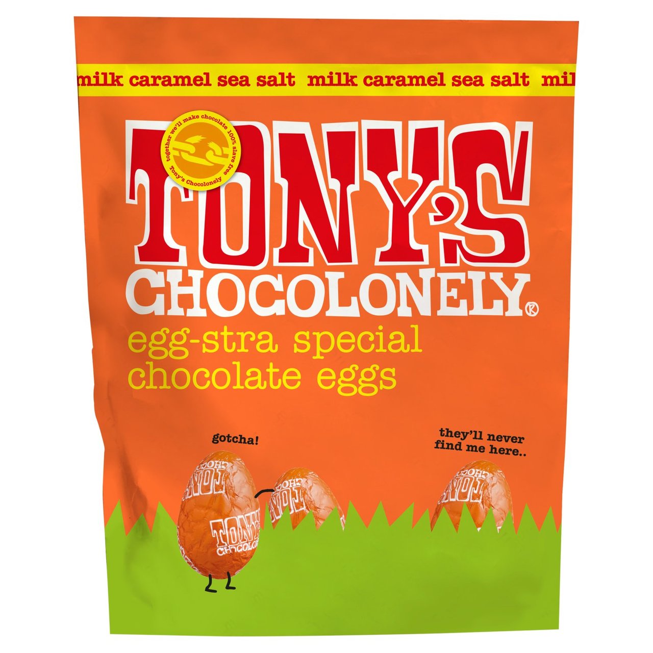 Tony's Chocolonely Easter Eggs Milk Chocolate Caramel Sea Salt Pouch 178g